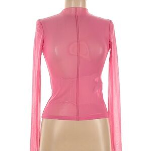 Pink Long Sleeve See-Through Top